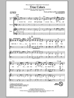 page one of True Colors (arr. Mac Huff) (SAB Choir)