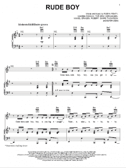page one of Rude Boy (Piano, Vocal & Guitar Chords (Right-Hand Melody))