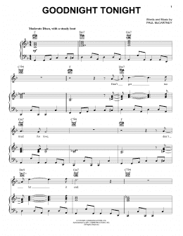 page one of Goodnight Tonight (Piano, Vocal & Guitar Chords (Right-Hand Melody))