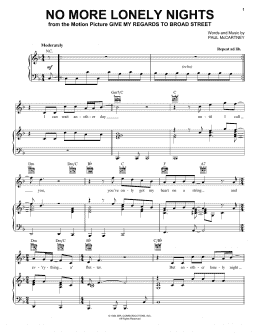 page one of No More Lonely Nights (Piano, Vocal & Guitar Chords (Right-Hand Melody))
