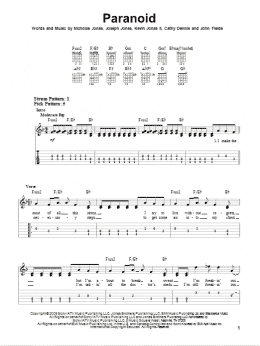 page one of Paranoid (Easy Guitar Tab)