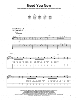 page one of Need You Now (Easy Guitar Tab)