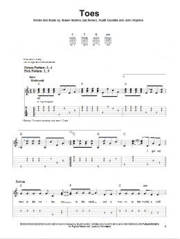 page one of Toes (Easy Guitar Tab)