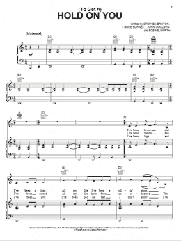 page one of (To Get A) Hold On You (Piano, Vocal & Guitar Chords (Right-Hand Melody))