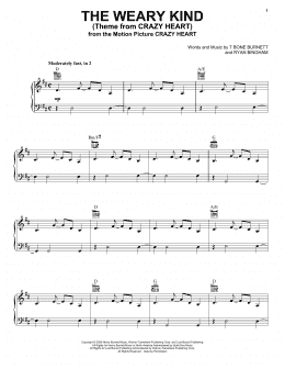 page one of The Weary Kind (Theme From Crazy Heart) (Piano, Vocal & Guitar Chords (Right-Hand Melody))