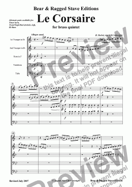 page one of Le Corsaire for Brass quintet