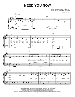 page one of Need You Now (Easy Piano)