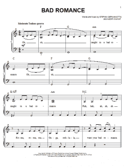 page one of Bad Romance (Easy Piano)