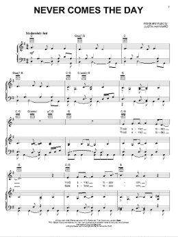 page one of Never Comes The Day (Piano, Vocal & Guitar Chords (Right-Hand Melody))