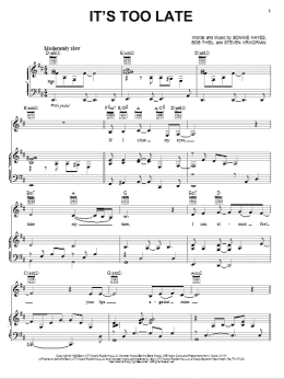 page one of It's Too Late (Piano & Vocal)