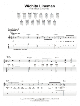 page one of Wichita Lineman (Easy Guitar Tab)