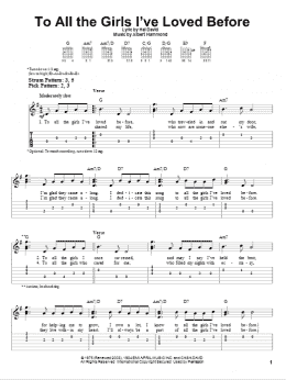 page one of To All The Girls I've Loved Before (Easy Guitar Tab)