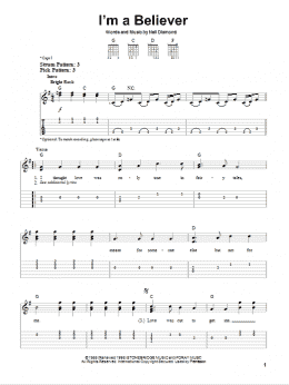 page one of I'm A Believer (Easy Guitar Tab)