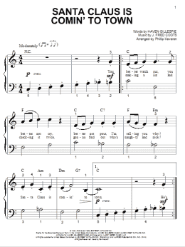 page one of Santa Claus Is Comin' To Town (arr. Phillip Keveren) (Big Note Piano)