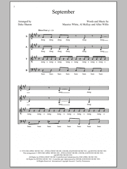 page one of September (arr. Deke Sharon) (SATB Choir)