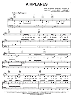 page one of Airplanes (Piano, Vocal & Guitar Chords (Right-Hand Melody))