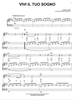 page one of Vivi Il Tuo Sogno (Piano, Vocal & Guitar Chords (Right-Hand Melody))