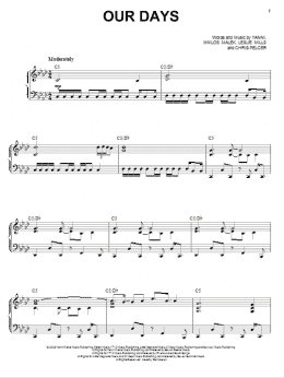 page one of Our Days (Piano, Vocal & Guitar Chords (Right-Hand Melody))