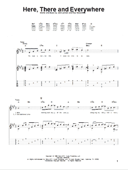 page one of Here, There And Everywhere (Guitar Tab)