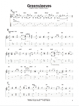 page one of Greensleeves (Guitar Tab)