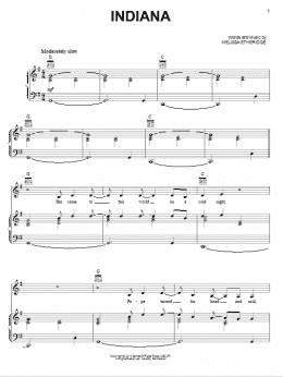 page one of Indiana (Piano, Vocal & Guitar Chords (Right-Hand Melody))