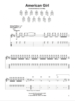 page one of American Girl (Easy Guitar Tab)