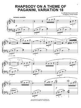 page one of Rhapsody On A Theme Of Paganini, Variation XVIII (from Somewhere in Time) (arr. Phillip Keveren) (Easy Piano)
