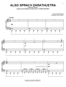 page one of Also Sprach Zarathustra, Opening Theme (from 2001: A Space Odyssey) (arr. Phillip Keveren) (Easy Piano)