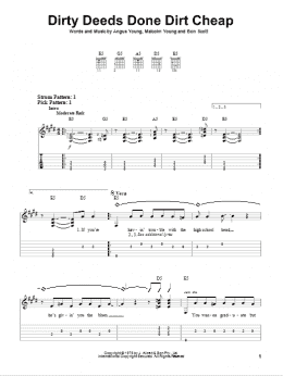page one of Dirty Deeds Done Dirt Cheap (Easy Guitar Tab)