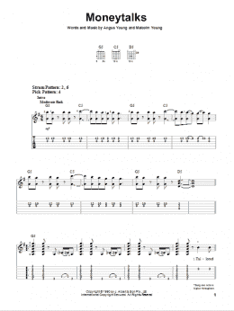 page one of Moneytalks (Easy Guitar Tab)