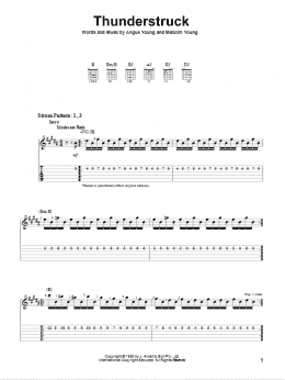 page one of Thunderstruck (Easy Guitar Tab)