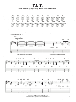 page one of T.N.T. (Easy Guitar Tab)