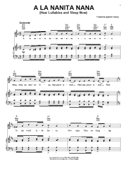 page one of A La Nanita Nana (Hear Lullabies And Sleep Now) (Piano, Vocal & Guitar Chords (Right-Hand Melody))
