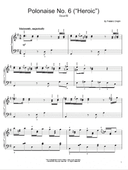page one of Polonaise No. 6, Op. 53 (Easy Piano)