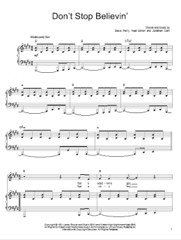 page one of Don't Stop Believin' (Piano, Vocal & Guitar Chords (Right-Hand Melody))