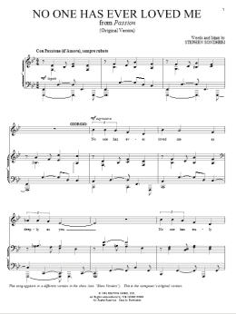 page one of No One Has Ever Loved Me (Piano & Vocal)