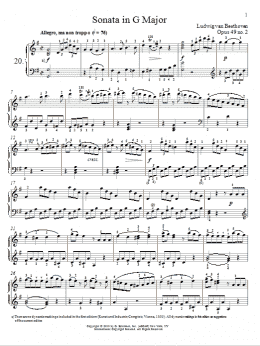 page one of Sonata in G Major, Op. 49, No. 2 (Piano Solo)