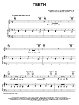 page one of Teeth (Piano, Vocal & Guitar Chords (Right-Hand Melody))