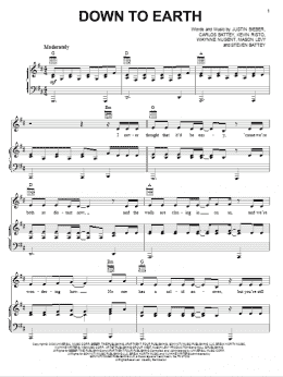 page one of Down To Earth (Piano, Vocal & Guitar Chords (Right-Hand Melody))