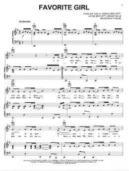 page one of Favorite Girl (Piano, Vocal & Guitar Chords (Right-Hand Melody))