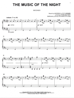 page one of The Music Of The Night (from The Phantom Of The Opera) (Piano Duet)
