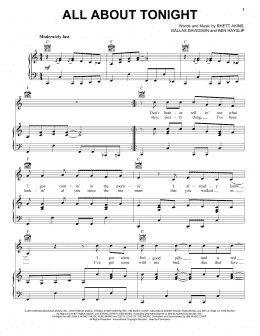 page one of All About Tonight (Piano, Vocal & Guitar Chords (Right-Hand Melody))
