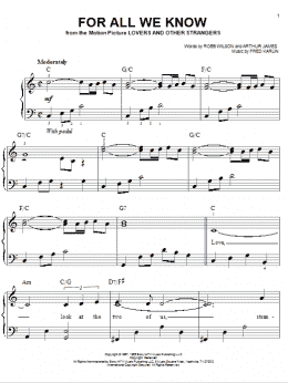 page one of For All We Know (Easy Piano)