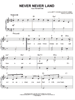 page one of Never Never Land (Easy Piano)
