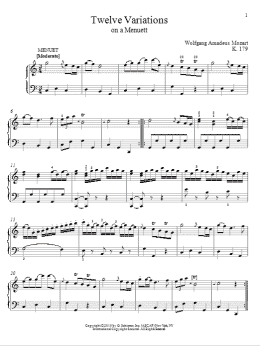 page one of Twelve Variations on A Menuett, K. 179 (Piano Solo)