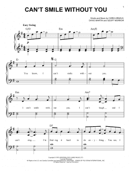page one of Can't Smile Without You (Easy Piano)
