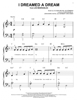 page one of I Dreamed A Dream (Big Note Piano)