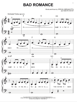 page one of Bad Romance (Big Note Piano)