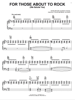 page one of For Those About To Rock (We Salute You) (Piano, Vocal & Guitar Chords (Right-Hand Melody))