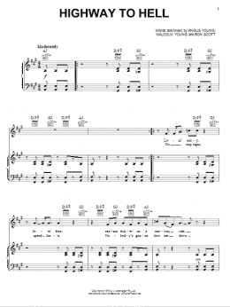 page one of Highway To Hell (Piano, Vocal & Guitar Chords (Right-Hand Melody))